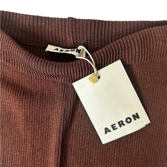 NEW Aeron Brown Egon Rib Pants High Rise Knit Ribbed Slight Flare - Picture 3 of 9